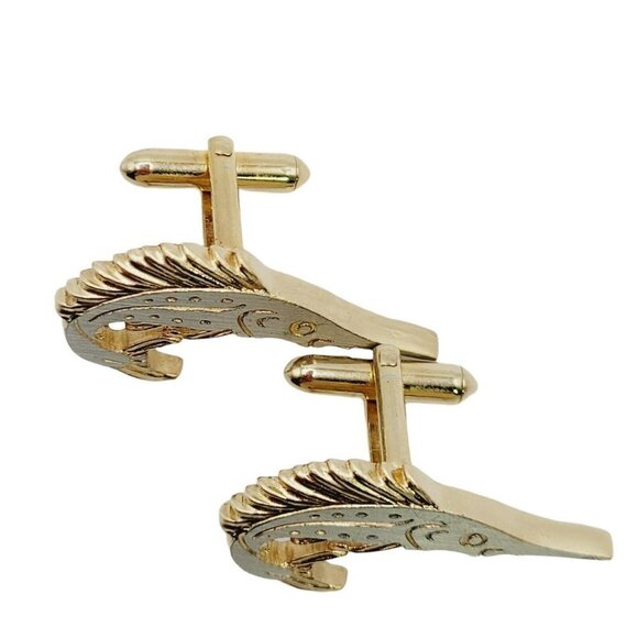 Vintage Sailfish Swordfish Tie Tack & Cuff Links Set Restored Silver Gold Tone - Picture 3 of 9